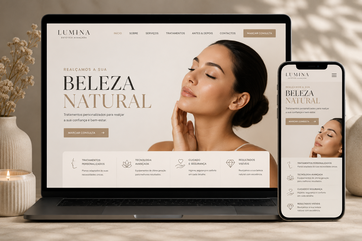 Screenshot da landing page do projeto Estética & Bem-Estar