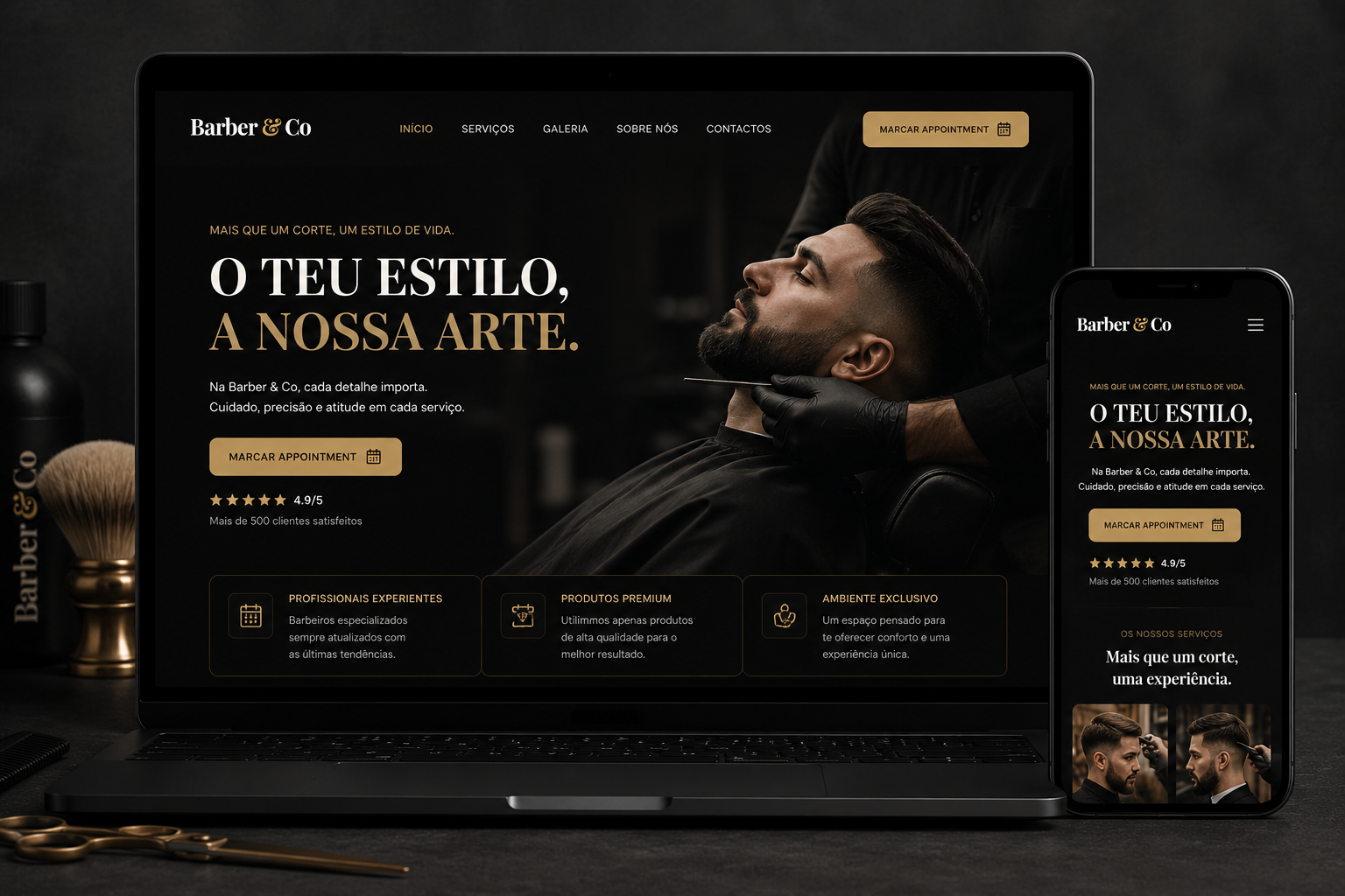 Screenshot da landing page do projeto Barbearia & Estilo
